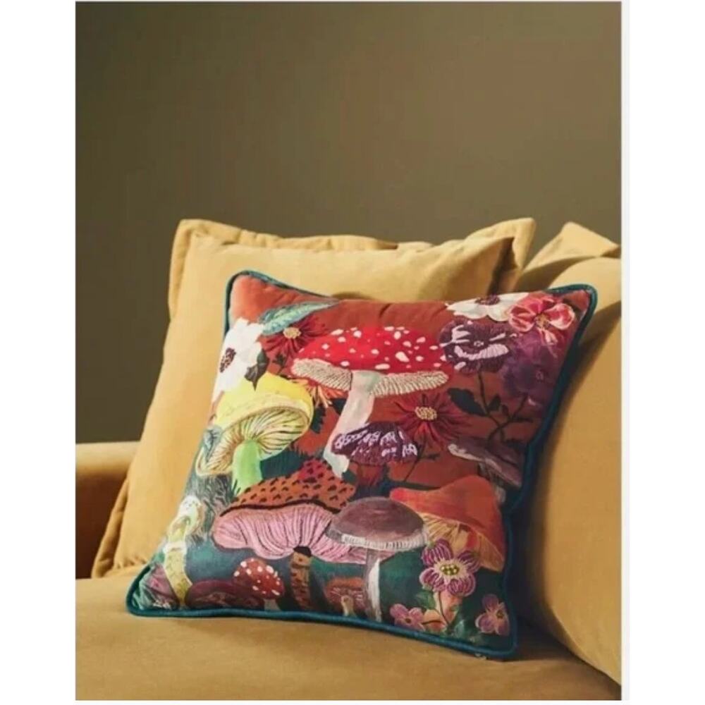 Anthropologie Nathalie Lete Embroidered Velvet Pillow Mushroom - Picture 1 of 4